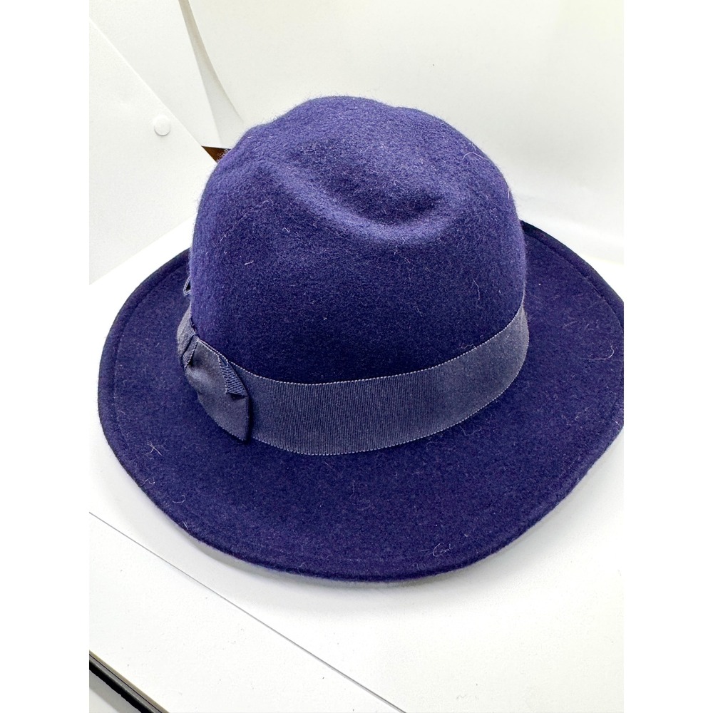 Street Smart by Betmar Blue Wool Felt Fedora Hat Vintage Union Made USA Bow - Picture 3 of 8